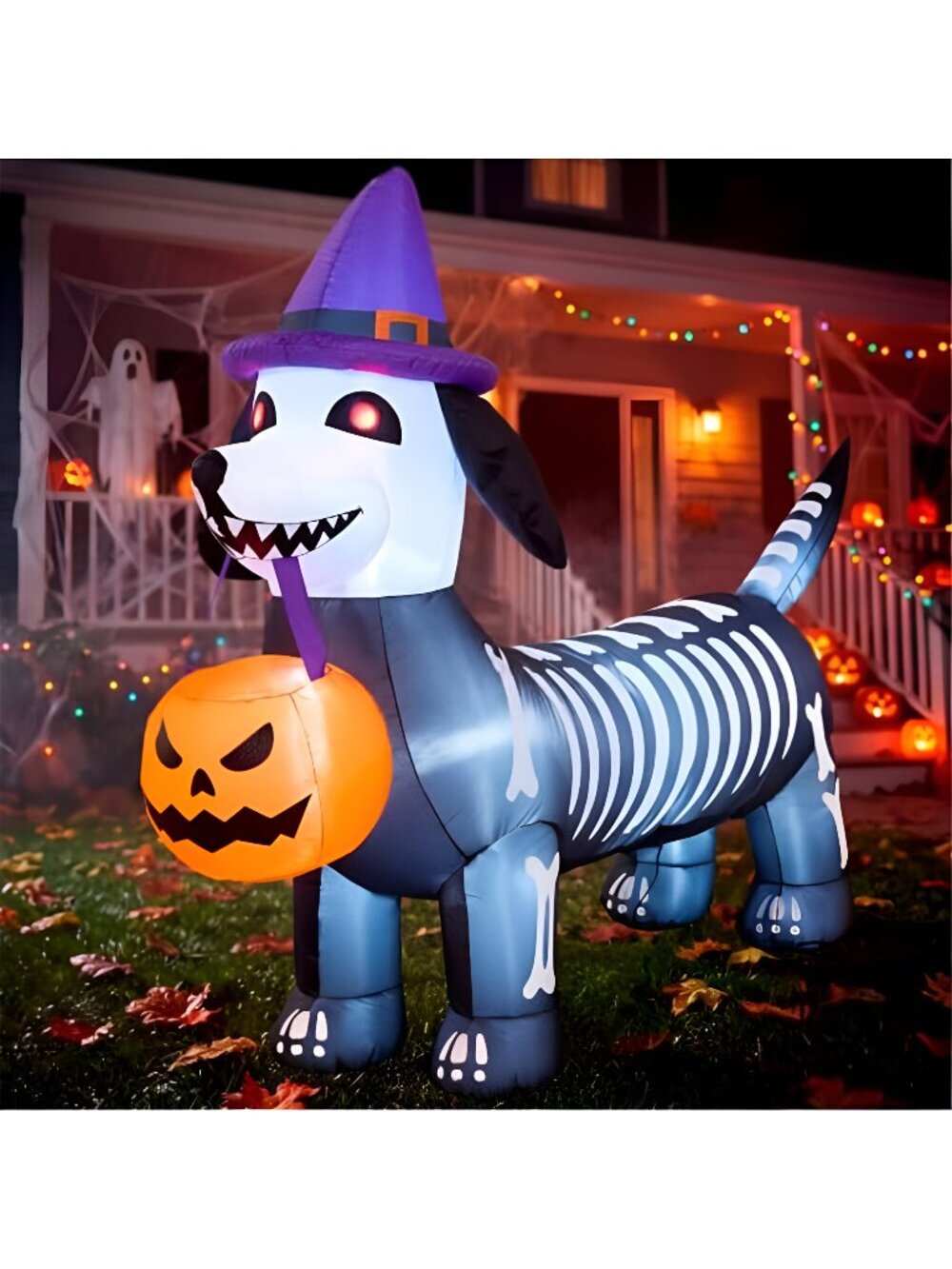 JOYIN 5.7FT Long Halloween Inflatable Skeleton Puppy Pumpkin Decoration with
